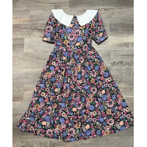 Lanz of Salzburg Vintage Edwardian Frock Floral Midi Dress Prairie Cottage USA - Picture 2 of 7